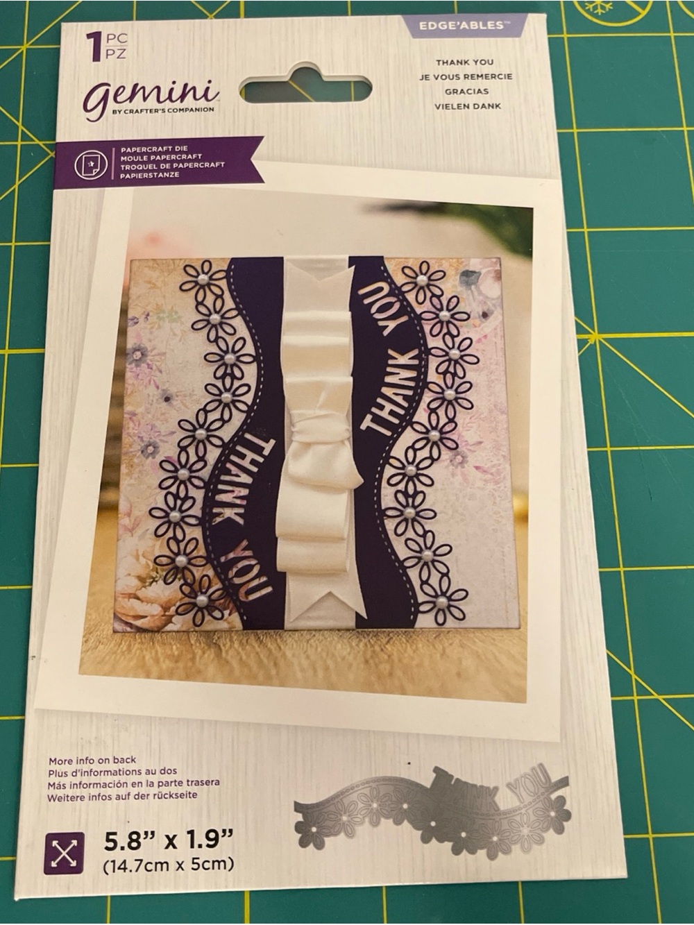 Edge'ables 'Thank You' Papercraft Die – White & Purple